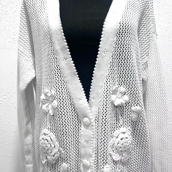 Express Tricot vintage white Floral Cardigan Sweater L - Picture 7 of 11